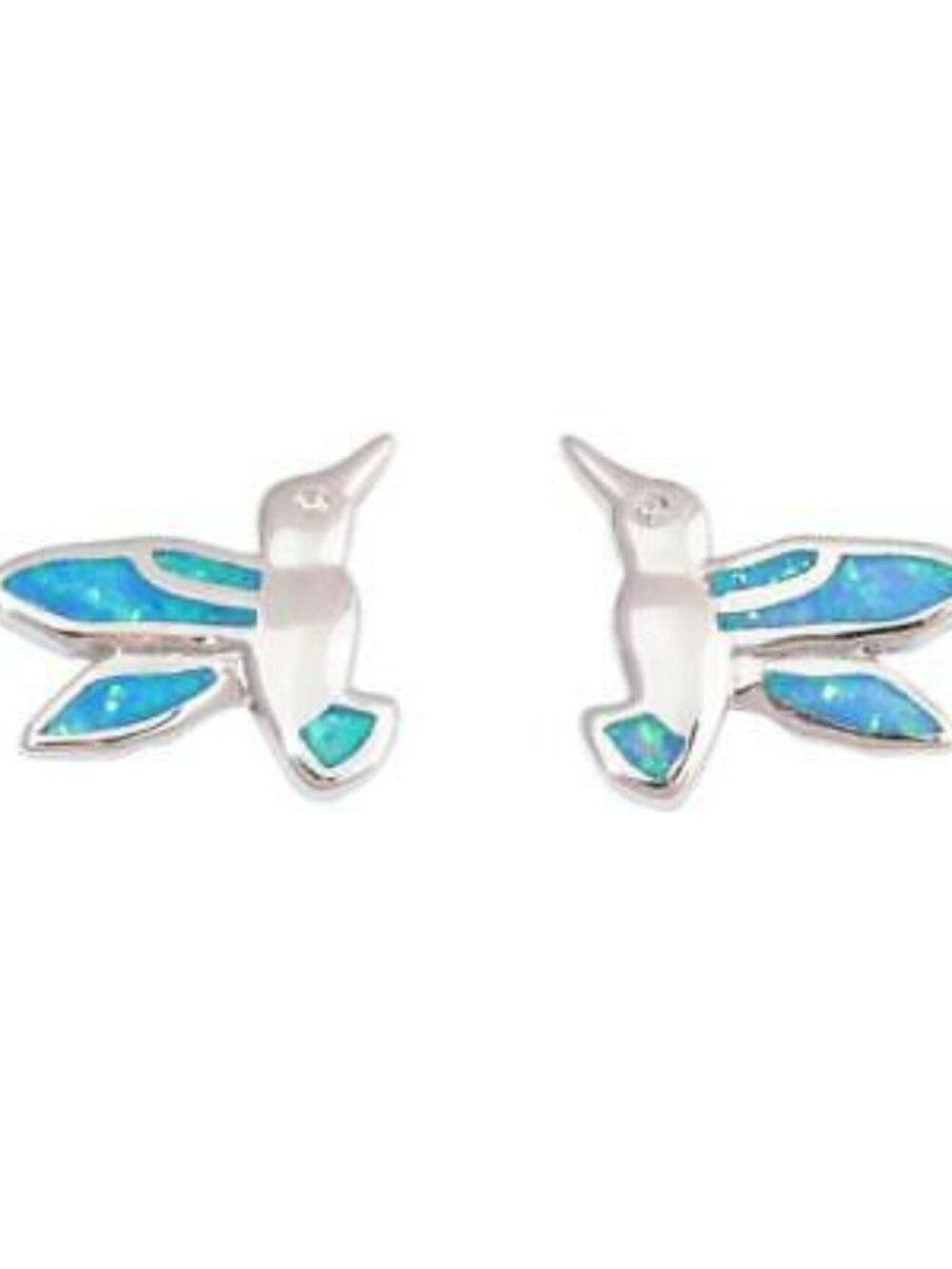 New - Hummingbirds With Blue Fire Opal Silver Stud Earrings